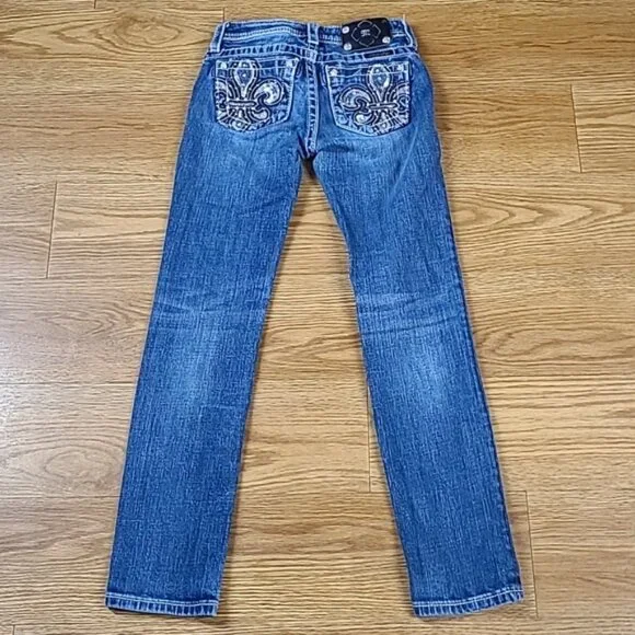 MISS ME VITAGE 10x26 GIRLS JK7066S2 SKINNY, MEDIUM FADED WASH DENIM BLUE JEANS - Picture 5 of 8